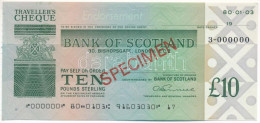 Skócia DN "Bank Of Scotland" Utazási Csekk 10P-ról, "SPECIMEN" Felülbélyegzéssel, "000"-ás Sorszámmal T:AU Scotland ND " - Sin Clasificación