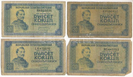 Csehszlovákia 1945. 20K (4x) T:VG,G Czechoslovakia 1945. 20 Korun (4x) C:VG,G Krause P#61 - Sin Clasificación