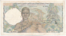 Francia Nyugat-Afrika 1951. Március 8. 1000Fr "B.1604 883" T:F Vágott French West Africa 1951. 8th March 1000 Francs "B. - Sin Clasificación