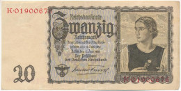 Német Harmadik Birodalom 1939. 20M T:F German Third Reich 1939. 20 Mark C:F Krause P#5A - Unclassified