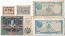 Románia 1915. 1L + 1945. 20L + 5000L (2x) + 1914. 50K Fekete "ROMANIA TIMBRU SPECIAL" Felülbélyegzéssel T:F,VG Közte Tűl - Non Classés