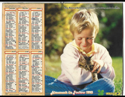 Almanach  Calendrier  P.T.T  - La Poste - 1990 -   Enfant , Chat , Chien - Autres & Non Classés