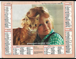Almanach  Calendrier  P.T.T  - La Poste - 1988 -   Enfant   , Chat  Et Chien - Other & Unclassified