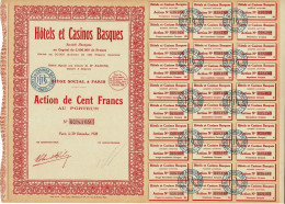 - Titre De 1928 - Hôtels Et Casinos Basques - - Tourisme
