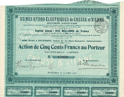 Titre De 1923 - Usines Hydro-Electriques De Creuse Et Vienne  - N° 17653 - Elektriciteit En Gas