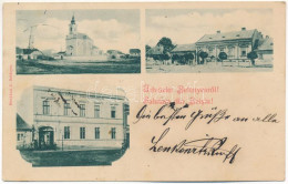 * T3 1900 Belényes, Beius; Templom, Takarékpénztár. Munkácsi L. Kiadása / Church, Savings Bank (ragasztónyom / Glue Mark - Ohne Zuordnung