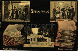 T2/T3 1913 Buziásfürdő, Baile Buzias; Gyógyterem, Szálloda. Mikor érkeztem - Mikor Elutaztam Humoros Montázs, Francz Józ - Non Classés