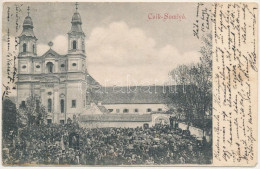 T2/T3 1904 Csíksomlyó, Sumuleu Ciuc; Búcsú A Kegytemplom Előtt / Catholic Pilgrimage In Front Of The Church (EB) - Non Classés