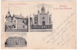 T2 1904 Dicsőszentmárton, Tarnaveni, Diciosanmartin; Olvasó és Társaskör Palotája, Izraelita Templom, Zsinagóga, M. Kir  - Non Classés