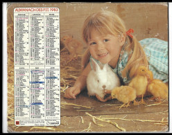Almanach  Calendrier  P.T.T  - La Poste - 1983 -  Enfant , Lapin ,poussins - Chat - Other & Unclassified