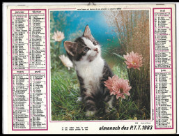 Almanach  Calendrier  P.T.T  - La Poste - 1983 -  - Chat - Chiens - Autres & Non Classés