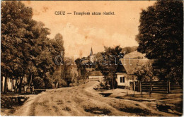 * T3 1943 Csúz, Cúz, Dubník; Templom Utca Részlet. Kiadja Weisz Salamon / Street View With Church (fl) - Zonder Classificatie