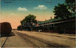 T2/T3 Komárom, Komárnó; Pályaudvar, Vasútállomás, Vonat. Vasúti Levelezőlapárusítás 42-1916. / Railway Station, Train (E - Unclassified