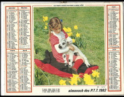 Almanach  Calendrier  P.T.T  -  La Poste   1982 - Enfant -agneau - Chat - Otros & Sin Clasificación
