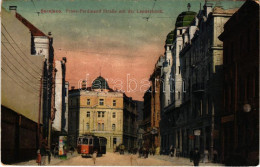 T2/T3 1917 Sarajevo, Franz Ferdinand Straße Mit Der Landesbank / Street View, Tram, Bank / Ferenc Ferdinánd Utca, Bank,  - Unclassified