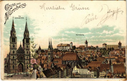 T2/T3 1898 (Vorläufer) Nürnberg, Nuremberg; Die Lorenzkirche / General View, Church. Art Nouveau, Floral, Litho (EK) - Zonder Classificatie