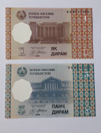TAJIKISTAN  - 1 And 5 DIRAMS - P 10, P11  (1999) - 2 PCS - UNC - BANKNOTES - PAPER MONEY - CARTAMONETA - - Tadschikistan