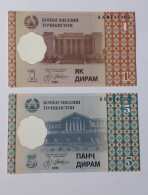 TAJIKISTAN  - 1 And 5 DIRAMS - P 10, P11  (1999) - 2 PCS - UNC - BANKNOTES - PAPER MONEY - CARTAMONETA - - Tagikistan