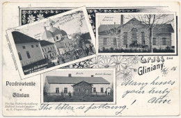 T2/T3 1906 Hlyniany, Gliniany (Lviv); Kaserne D. K.k. Gendarmerie, Apotheke, Griech. K. Kirche, Brennerei, Schule / Gend - Ohne Zuordnung