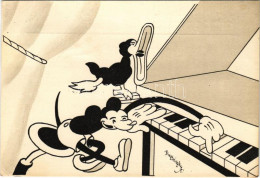 ** T2/T3 Zongorázó Mickey Egér Kacsával. Klösz Korai Disney Képeslap. Hátoldalon Izsák József Rt. Vegyészetigyár Reklám  - Sin Clasificación
