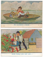 ** 2 Db RÉGI Magyar Népviseletes Folklór Művészlap: Nótás Grafika, Népdalok / 2 Pre-1945 Hungarian Folklore Art Postcard - Sin Clasificación