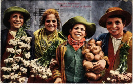 T2/T3 1924 Costumi Napoletani, Venditori Di Agli E Cipolle / Italian Folklore From Napoli, Garlic And Onion Sellers (EK) - Sin Clasificación