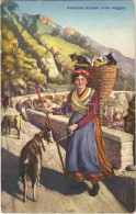 T2/T3 1917 Costume Ticinese (Valle Maggia) / Swiss Folklore From Valle Maggia, Lady With Goats (Rb) - Ohne Zuordnung