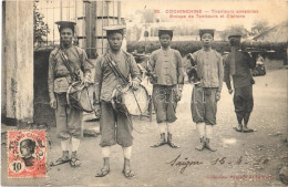 T2/T3 Cochinchine, Tirailleurs Annamites Groupe De Tambours Et Clairons / Indochinese Soldiers With Drums And Trumpet, T - Unclassified