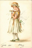 T2/T3 1900 Children Art Postcard, Girl With Flowers. Theo. Stroefer's Kunstverlag. Aquarell-Postkarte Serie IV. (Kinder) - Sin Clasificación