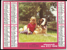 Almanach  Calendrier  P.T.T  -  La Poste -  1980 -  Enfant Et Chien - Agneau - Autres & Non Classés