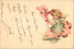 T2/T3 1901 Children Art Postcard, Angel. Floral, Litho (fl) - Sin Clasificación
