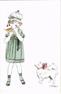 ** T2 Children Art Postcard, Girl With Dog. N.P.G. A1002/5. S: E. Weber - Unclassified