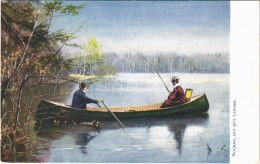 ** T2 "Hooked, But Not Landed" Lady Art Postcard, Fishing, Romantic Couple. Raphael Tuck & Sons' "Oilette" Wide-Wide-Wor - Non Classés