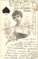 T2/T3 1902 The Queen Of Spades. Lady Art Postcard, Playing Cards. Floral (EK) - Non Classés