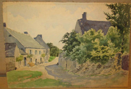 Ancien Petit Tableau Scène De Village Bourguignon Bourgogne XIX ème - Watercolours