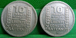 FRANCE  LOT DE X 2 MONNAIES  TURIN  . 10 FRANCS 1947 Et 1947 B .  LOT OF 2 OLD COINS - 10 Francs