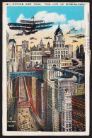 USA NEW YORK FUTURE THE CITY OF SKYSCRAPERS ZUKUNFTSBILD FLUGZEUGE GELAUFENE 1930 - Transports
