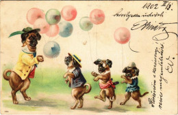 T2/T3 1902 Lufiárus Kutya Kiskutyákkal / Balloon Seller Dog And Puppies. Litho (fl) - Sin Clasificación