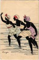 T3 1923 Fürdőruhás Hölgytrió / Lady Art Postcard, On The Beach. KVB 3381. S: Lingen (EB) - Non Classés