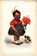 * T4 Black American Girl With Dog And Flowers (EM) - Non Classés