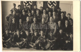 ** T2 Third Reich-era School Class, Swastika Flags In The Background, Photo - Zonder Classificatie