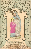 T2/T3 Herzlichen Glückwunsch Zum Namenstage / Virgin Mary And Jesus, Religious Name Day Greeting Card, Golden Decoration - Unclassified