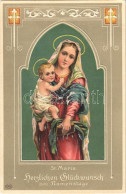 ** T2/T3 St. Maria, Herzlichen Glückwunsch Zum Namenstage / Virgin Mary With Baby Jesus, Religious Name Day Greeting Car - Sin Clasificación