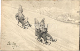 T2 1917 Boldog új évet! / Happy New Year! Dwarves Sledding In Winter. V.K. Vienne 5282. - Sin Clasificación