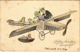 T2/T3 1913 Boldog Húsvéti ünnepeket / Easter Greeting Art Postcard With Chicken And Aeroplane. H. H. I. W. Nr. 863. (fl) - Non Classés