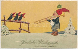 * T3/T4 1928 Herzlichen Glückwunsch Zum Neuen Jahre / Name Day Greeting, Dwarf Playing On The Trombone / Névnapi üdvözle - Non Classificati