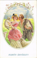 T2/T3 1930 Húsvéti üdvözlet / Easter Greeting Art Postcard, Romantic Couple With Sheep. August Rökl Nr. 1458. S: Streyc - Sin Clasificación