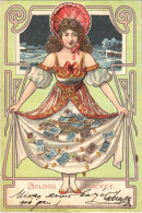 T2/T3 1900 Boldog Újévet! / New Year Greeting Art Postcard, Lady With Banknotes. Art Nouveau, Litho (fl) - Sin Clasificación