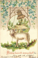 T2/T3 1908 Boldog Húsvéti ünnepeket / Easter Greeting Art Postcard, Sheep. Art Nouveau, Floral, Emb. Litho - Unclassified