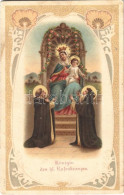 T2 1916 Königin Des Hl. Rotenkranzes / Virgin Mary And Baby Jesus On A Throne, Art Nouveau Floral Litho - Sin Clasificación